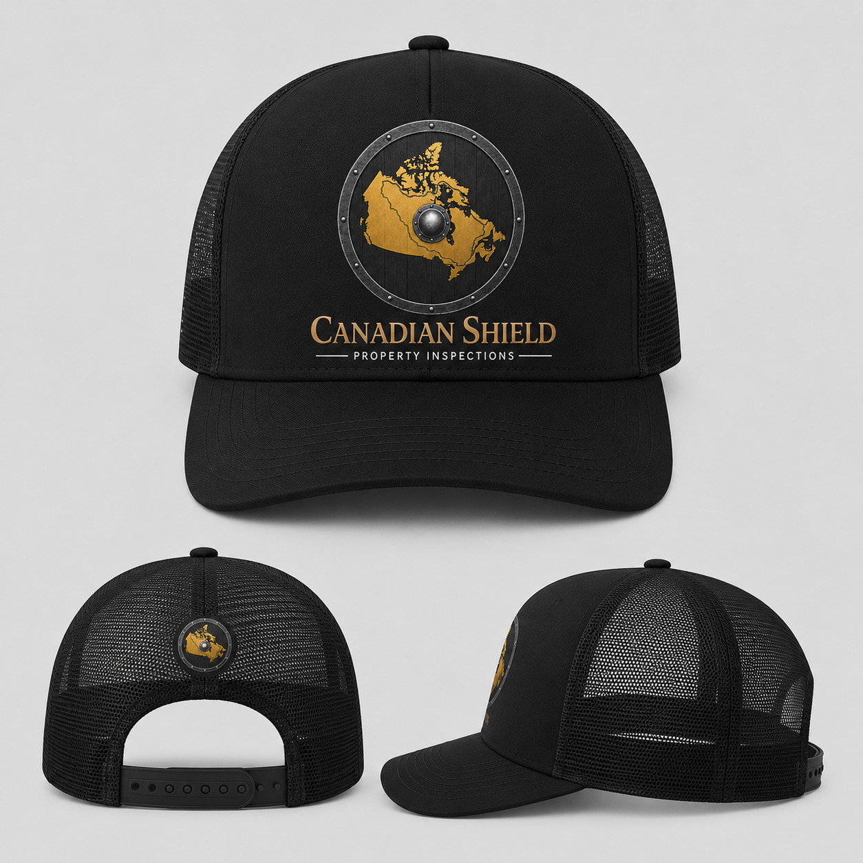 Canadian Shield trucker cap with the gold shield crest